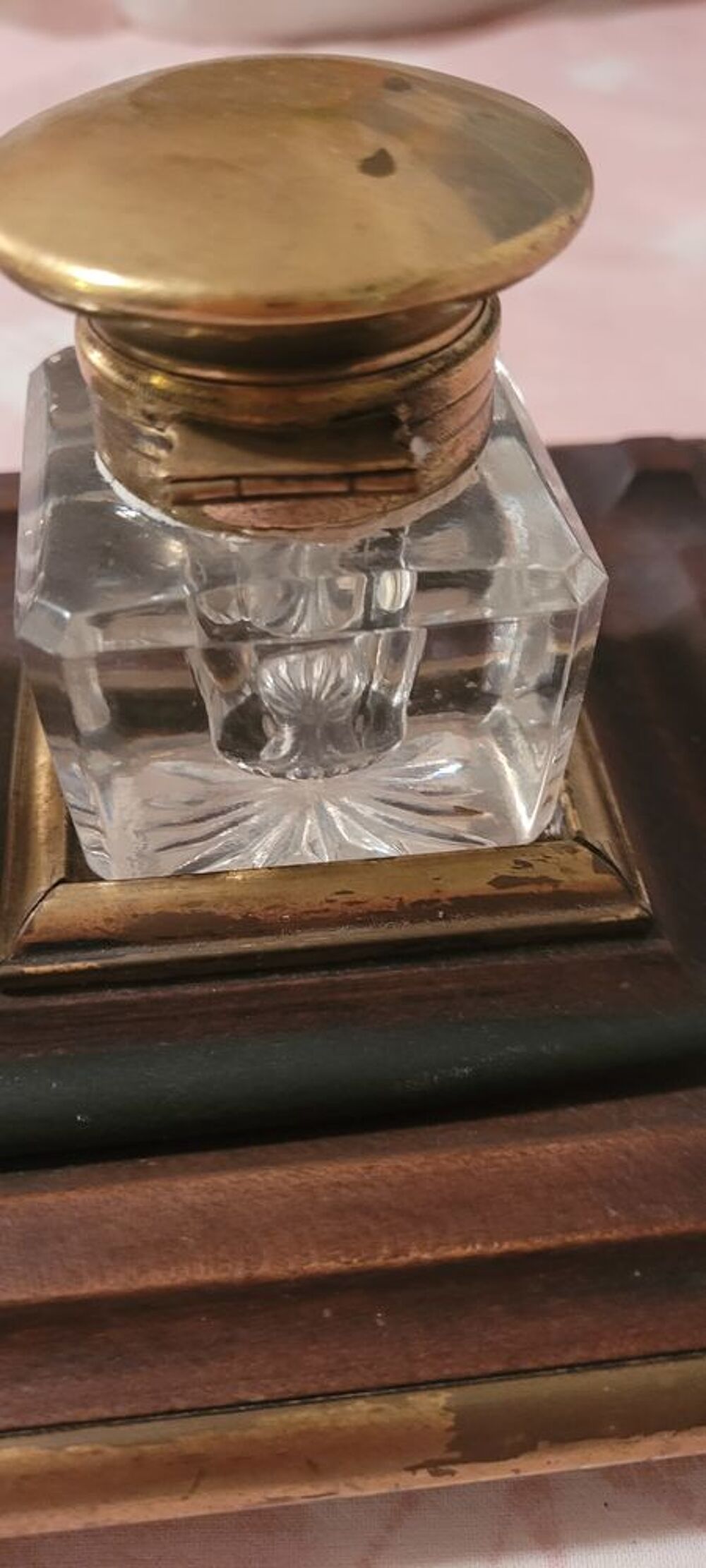 Encrier ancien - acajou - cuivre cristal (27cms x 17cms) 