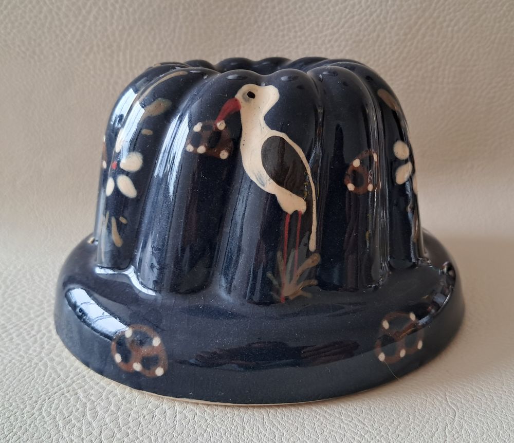 petit moule &agrave; kouglof alsacien en terre cuite &eacute;maill&eacute; bleu Cuisine