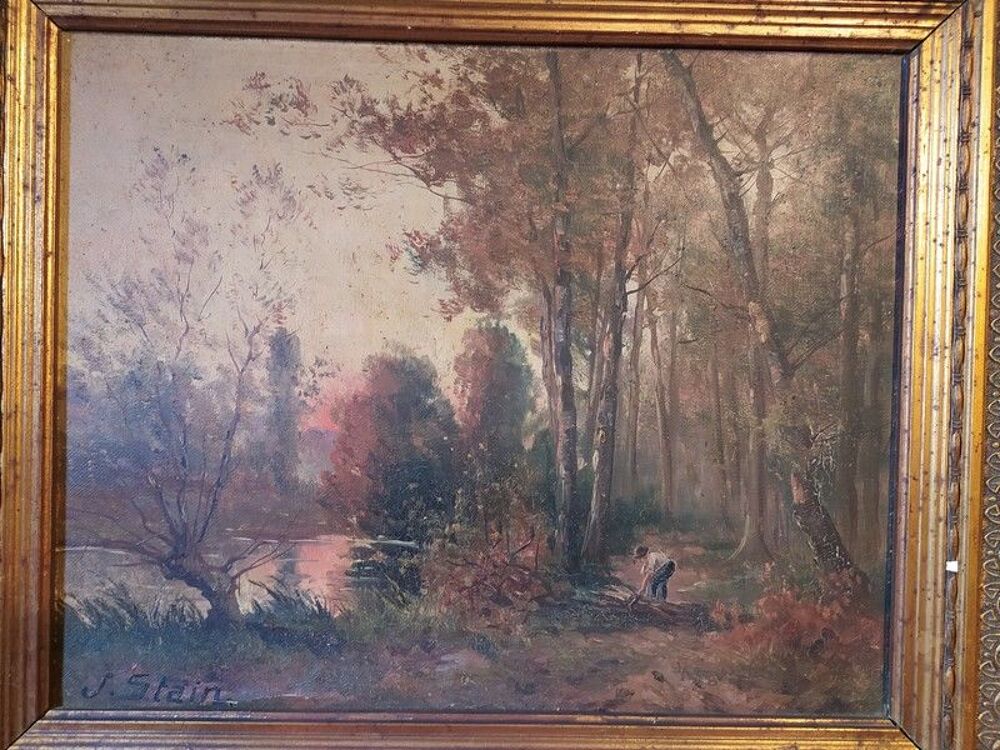 Tableau Paysage Sign&eacute; J. Stain &Eacute;cole de Barbizon XIX&egrave;me . 