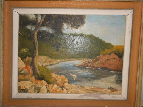 Tableau ancien CR Daroux 1957 - rivi�re � la barque 50 Bernay-Saint-Martin (17)