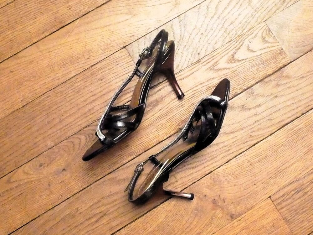 Escarpins Ouverts Talons Noir &agrave; Strass-Neuf- Delicious Angel Chaussures