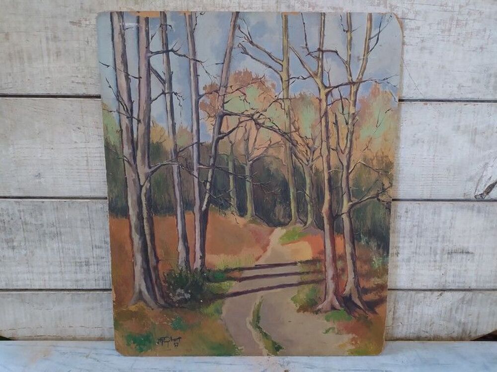 Tableau Sous-Bois en Automne Sign&eacute; P. Gibert 1957
