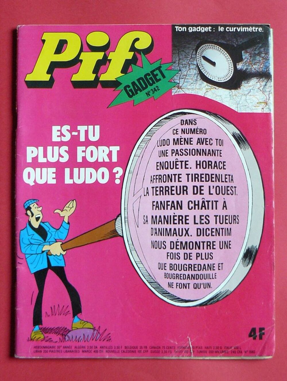 Revue Pif N&deg;342 de 1975 -Editions Vaillant - gadget absent Livres et BD