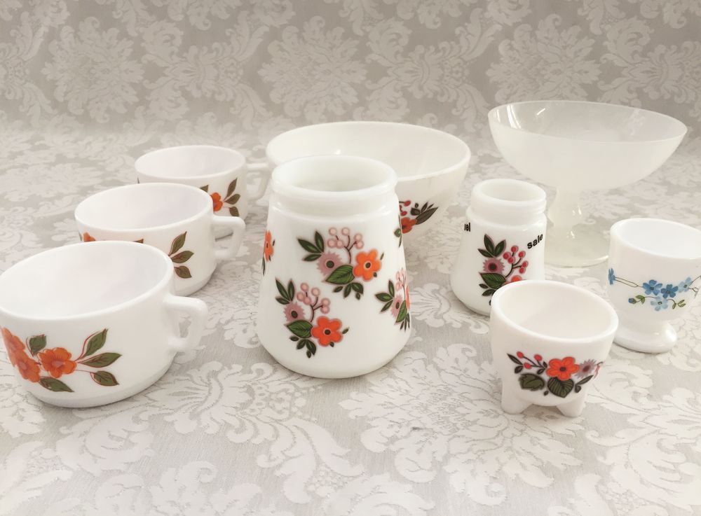 ART DE LA TABLE VINTAGE 1970 OPALINE ARCOPAL FRANCE LOT Cuisine