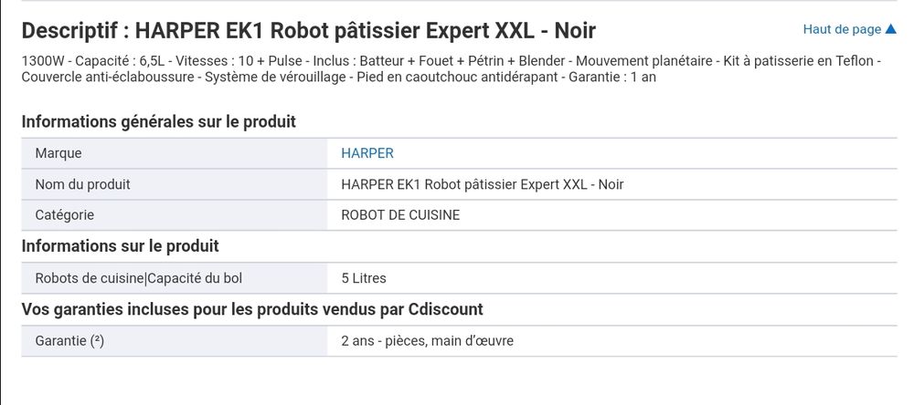 HARPER EK1 Robot p&acirc;tissier XXL Electromnager