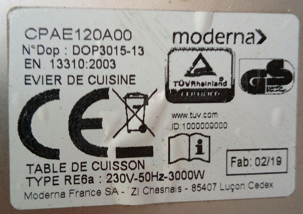 &eacute;vier inox + 2 plaques de cuisson Electroménager