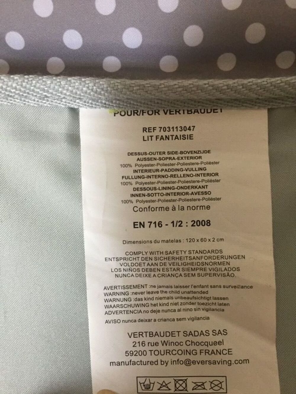 Lit parapluie (pliant) Verbaudet 120 cm x 60 cm
Puériculture