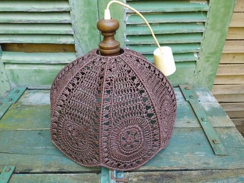 Lampe Suspension Vintage Rafia Raphia Tressé Targetti 70's 1 Loches (37)