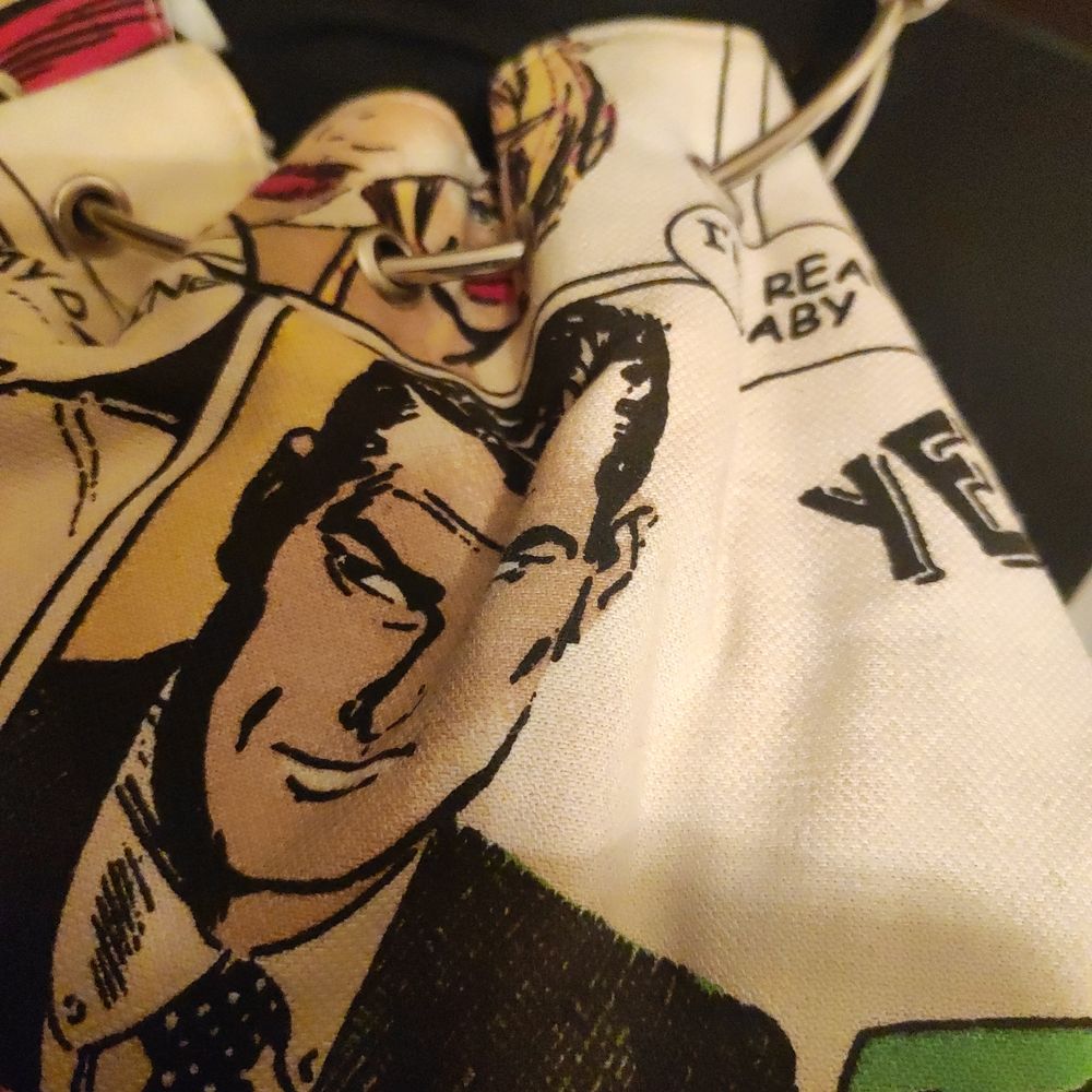 Sac en toile coton &eacute;paisse vintage ann&eacute;es 90 bande dessin&eacute;e. Maroquinerie