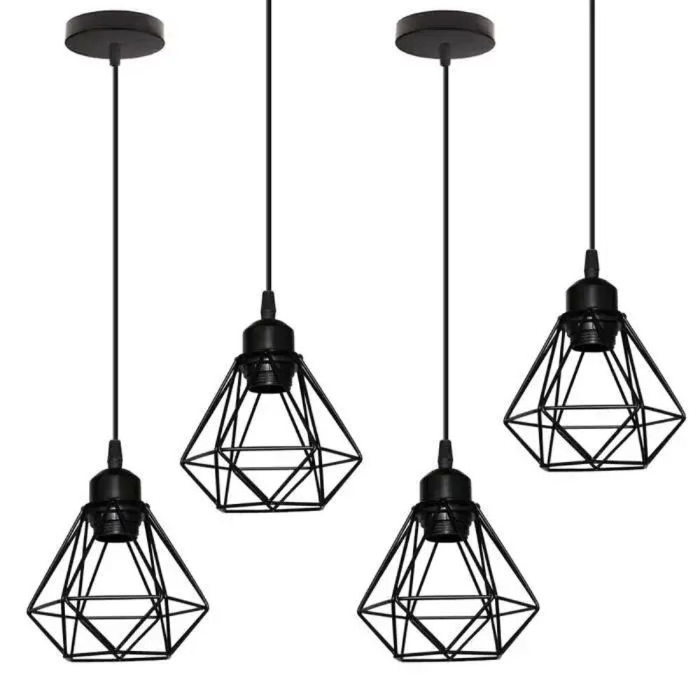 Suspension luminaire style industriel - noir (x7) Décoration