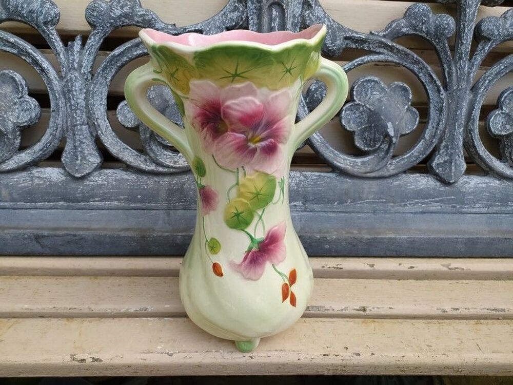 Vase Fa&iuml;ence Saint-Cl&eacute;ment Capucines Style Art Nouveau Décoration