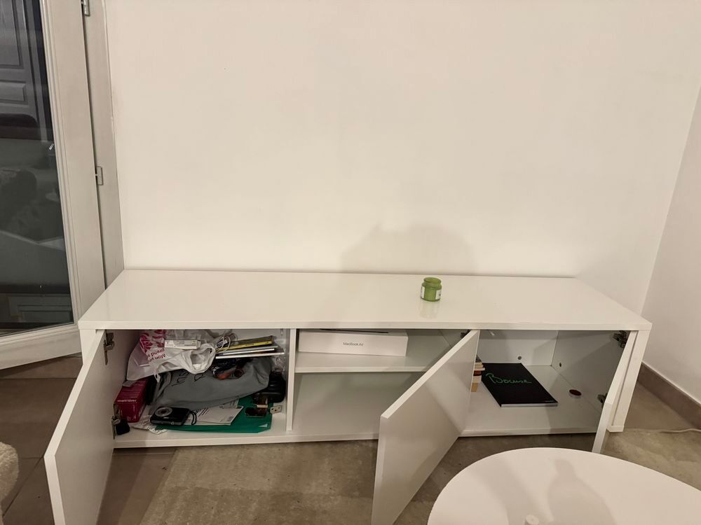 Meuble TV blanc laqu&eacute; €" 156 cm Meubles
