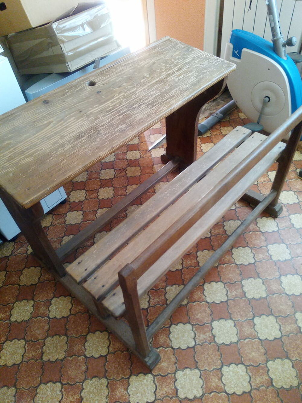 Bureau &eacute;colier ancien 2 places Meubles