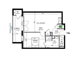  Appartement  vendre 2 pices 47 m