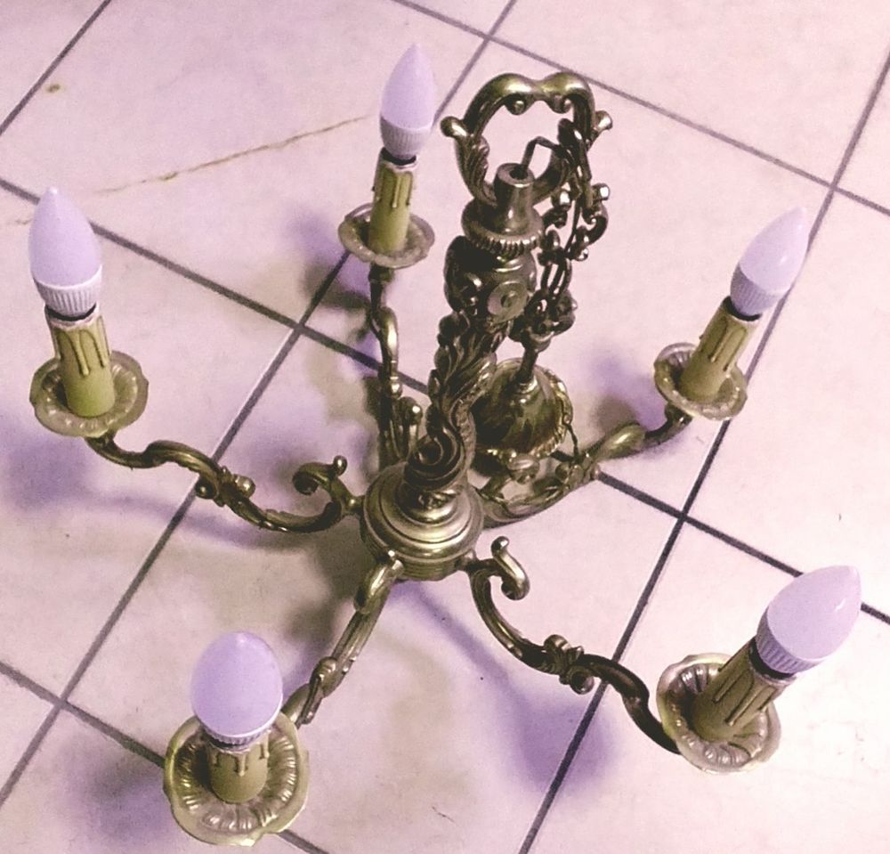 LUSTRE BRONZE 5 BRANCHES Décoration