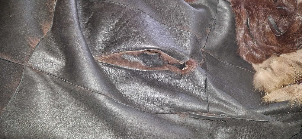 vrai veste en cuir et vrai poil de lapin Vêtements