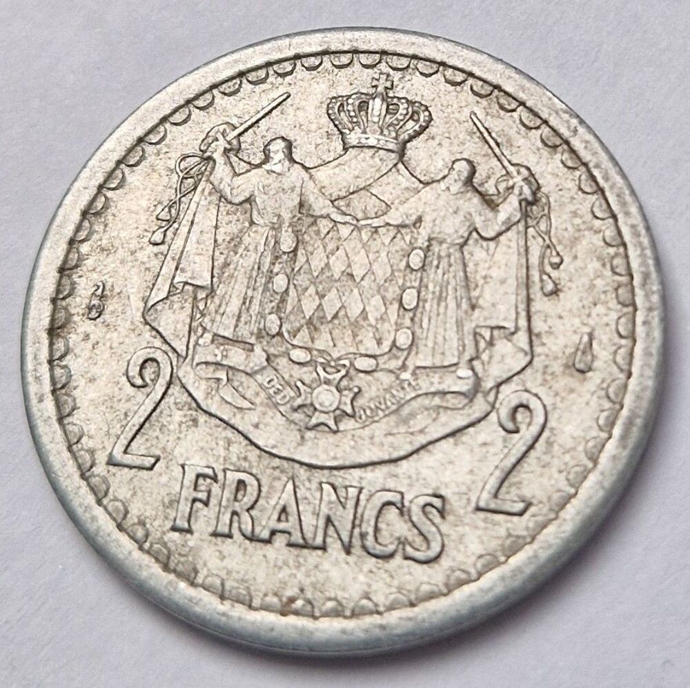 Pi&egrave;ce de monnaie 2 francs Louis II 1943 Monaco 