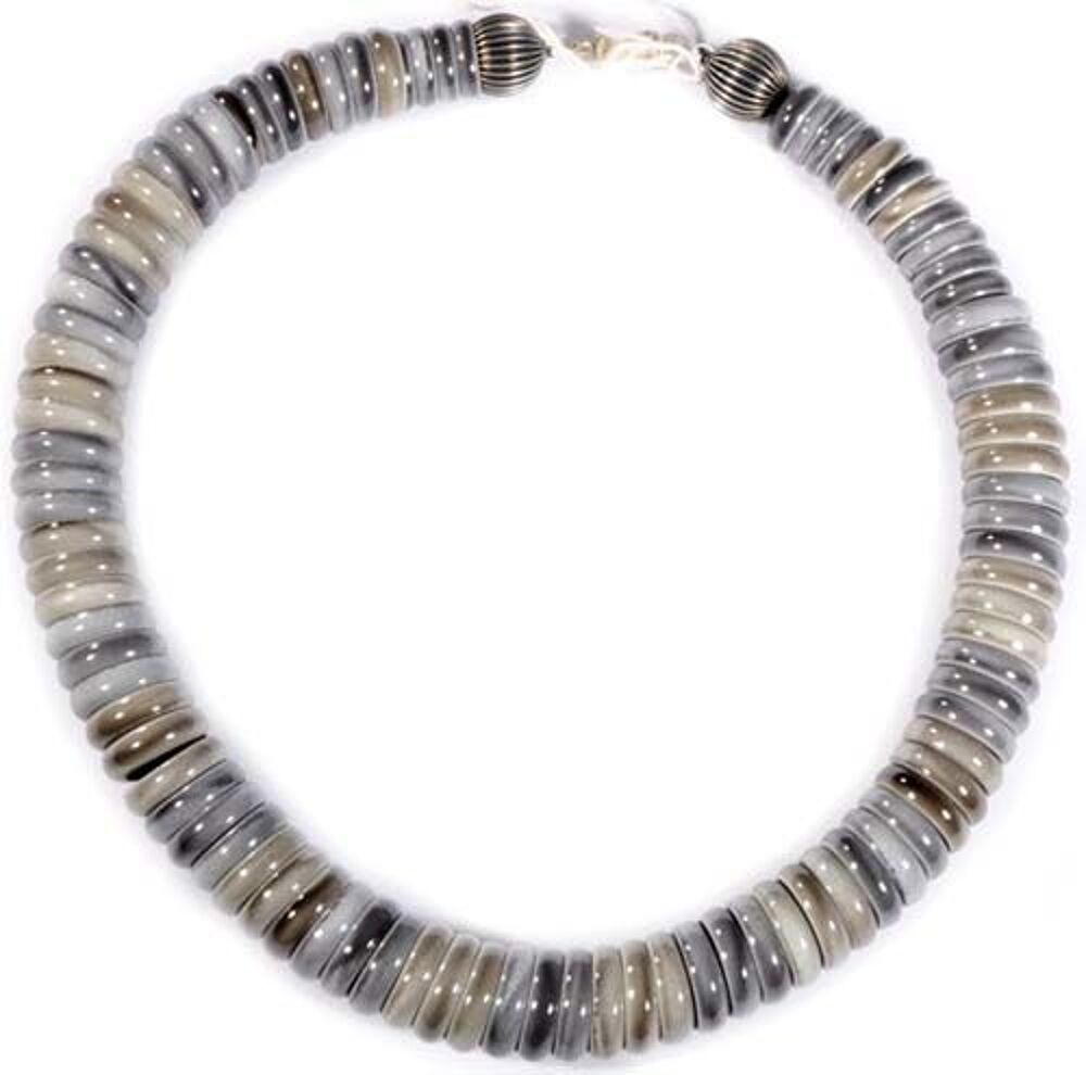 BIJOU ANCIEN COLLIER VINTAGE EN EMAIL GROS EMAUX GRIS Bijoux et montres