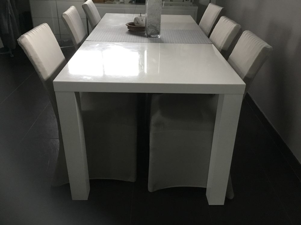 Table salle &agrave; manger laqu&eacute;e blanche Meubles