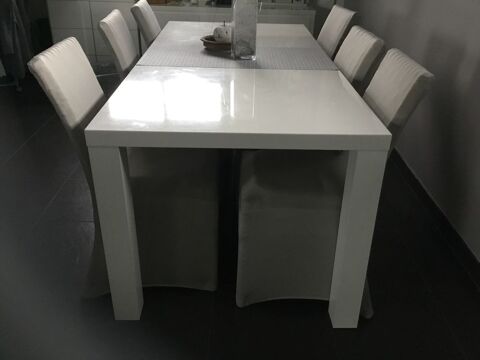 Table salle � manger laqu�e blanche 180 Beaune (21)