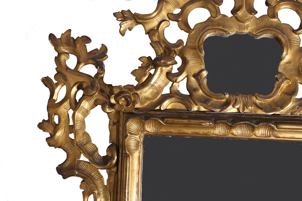 Miroir ancien au plomb et Bois dor&eacute; Style Louis XV, Espagne Décoration