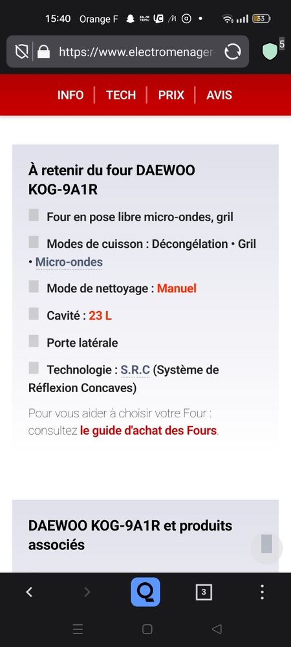 Micro-ondes marque Daewoo Electroménager