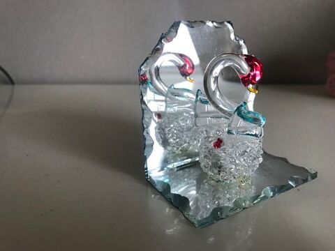 Cygne en verre coll sur glace miroir 7cmx7cm 3 Sacy-sur-Marne (77)