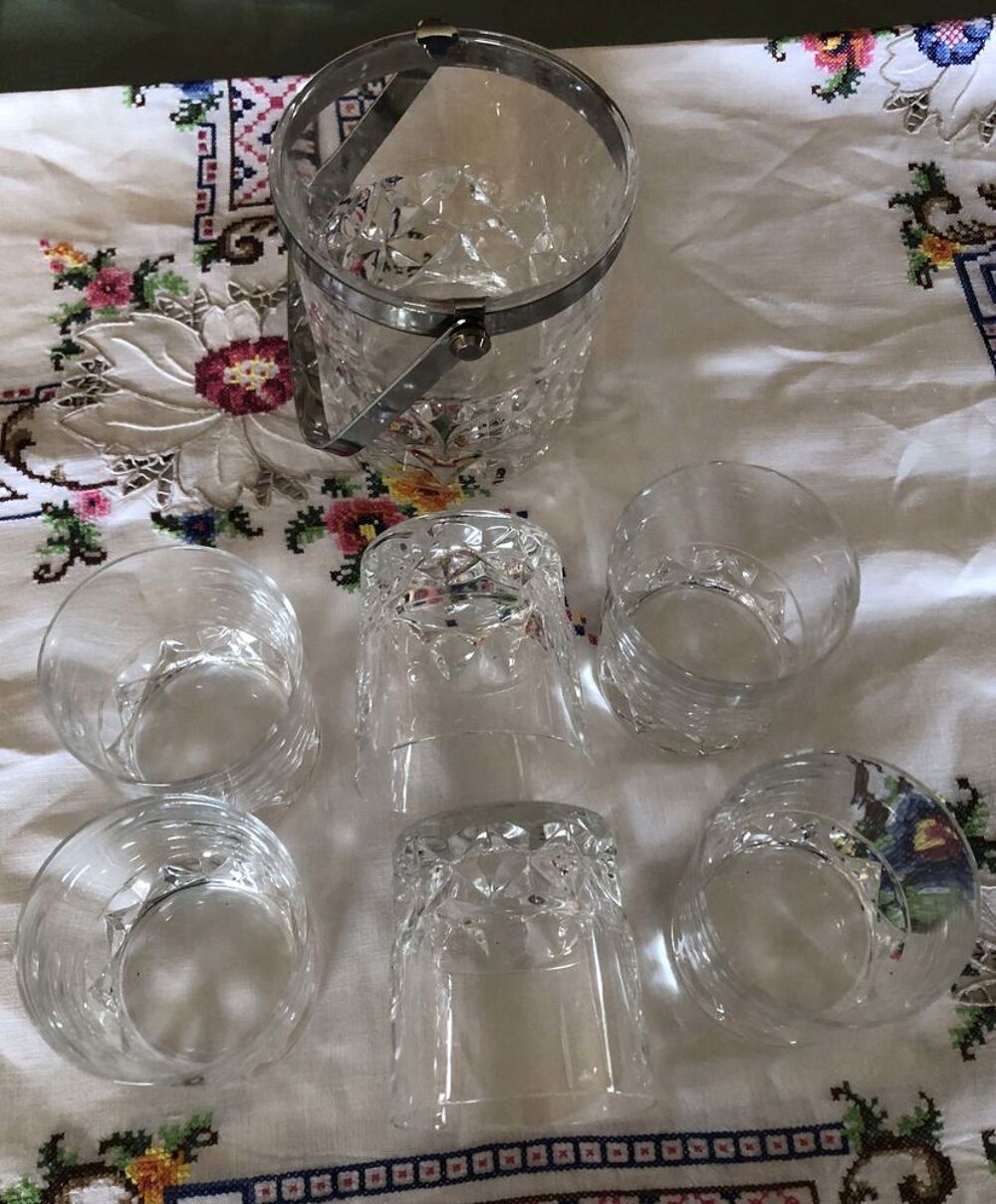 6 Verres &agrave; whisky Cristal d'Arques mod&egrave;le Sully + Seau &agrave; gla Cuisine