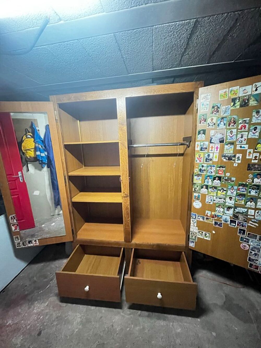 Armoire bois vintage 2 portes + tiroirs €" penderie et &eacute;tag&egrave;res Meubles