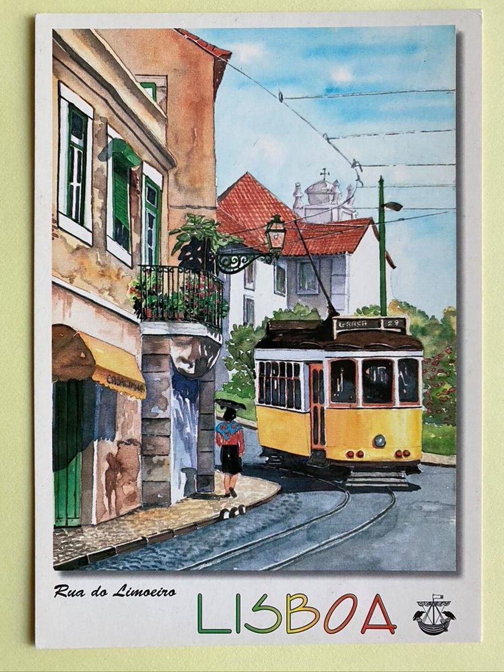 Carte Postale Tramway Rua do Limoeiro_Aquarelle de LISBOA 