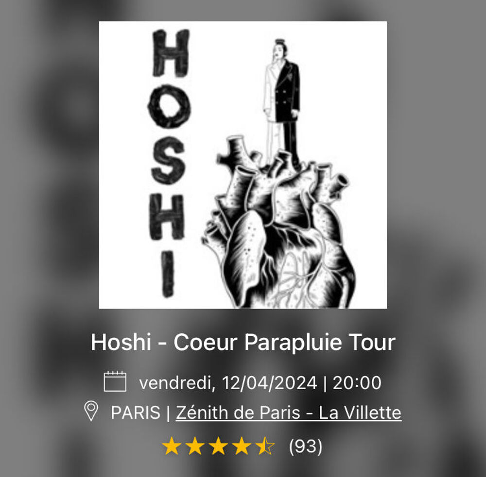3 places concert Hoshi Paris 12/04 Billetterie