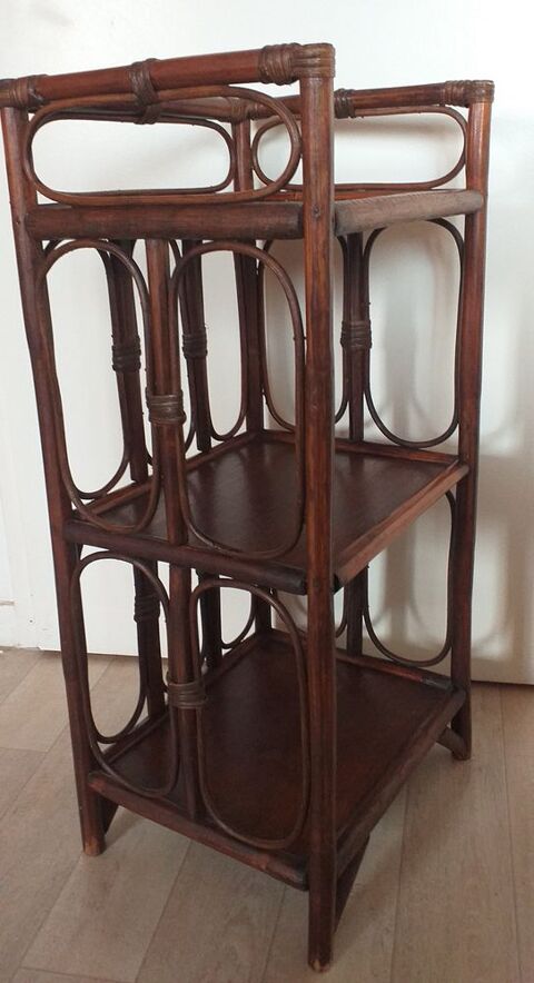 Petite tagre Vintage en rotin et osier fonc 3 plateaux 45 Royan (17)