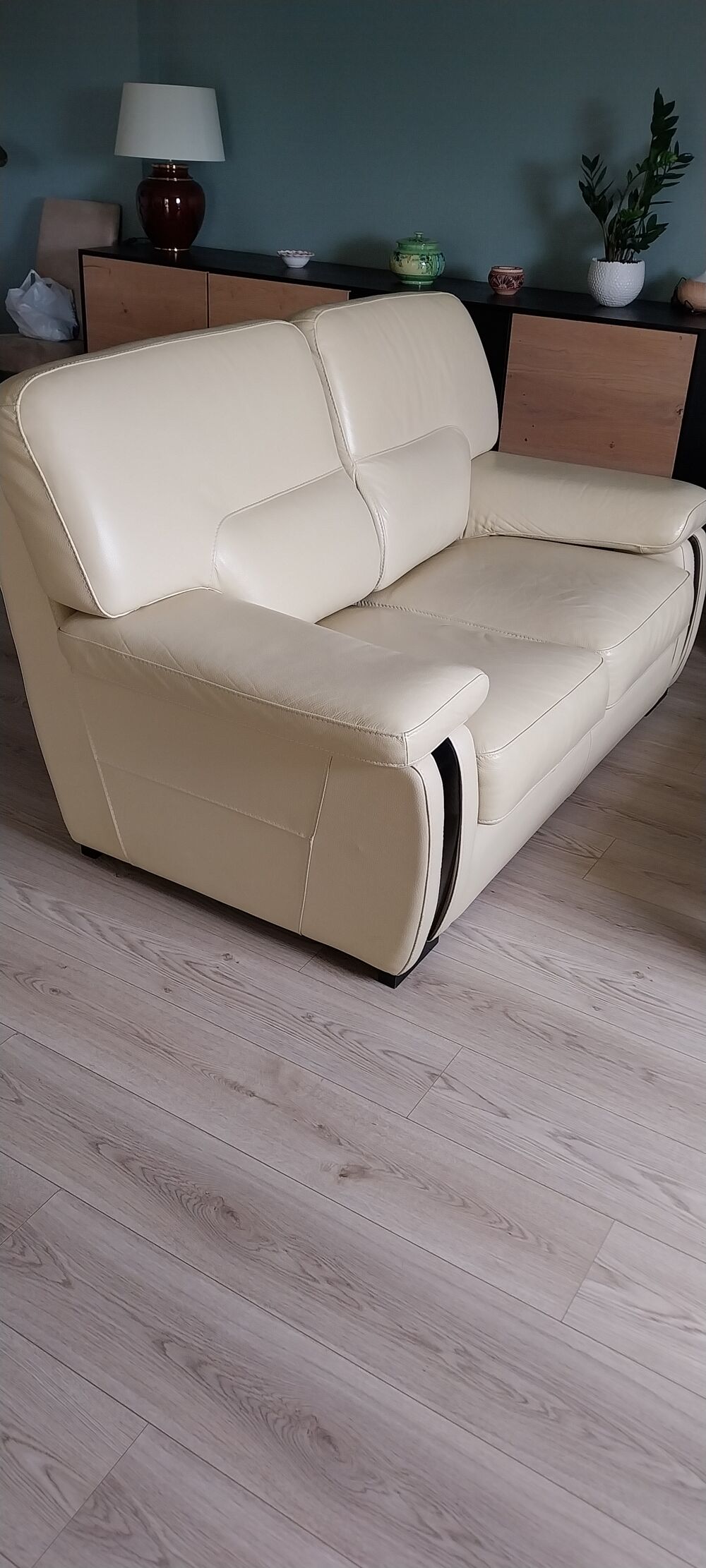 2 canap&eacute;s 2 places en cuir beige Meubles