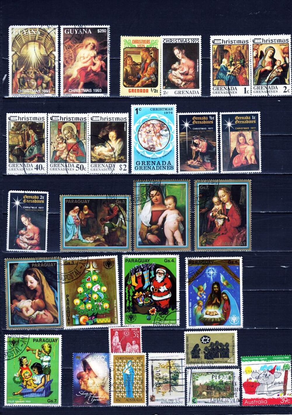 lot de 85 timbres du MONDE sur NOEL 