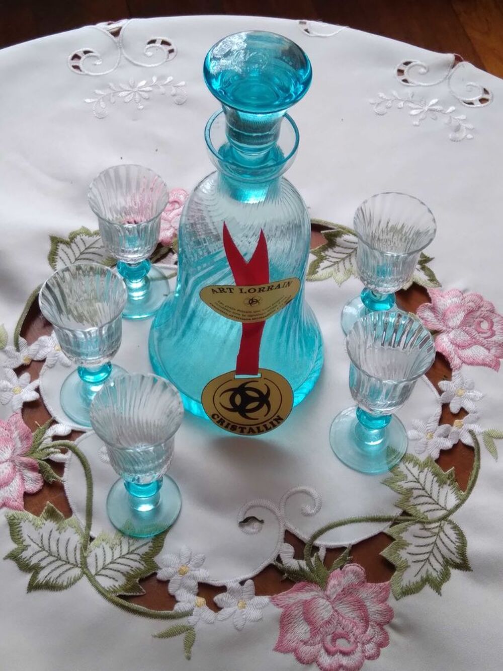 SERVICE &agrave; € LIQUEUR EN CRISTAL ART LORRAIN FAIT MAIN, VINTAGE ANNEES 1970'S EN PARFAIT ETAT, JAMAIS UTILISE AVEC ETIQUETTE D'ORIGINE Electroménager