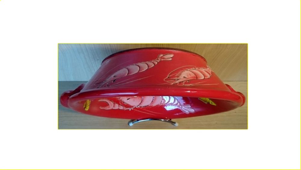 Poterie rouge th&egrave;mes mer pecheur crevette crabe poisson plat Décoration