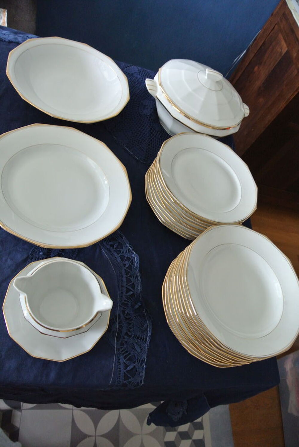 Service ancien Limosa Porcelaines France 20 pi&egrave;ces Cuisine