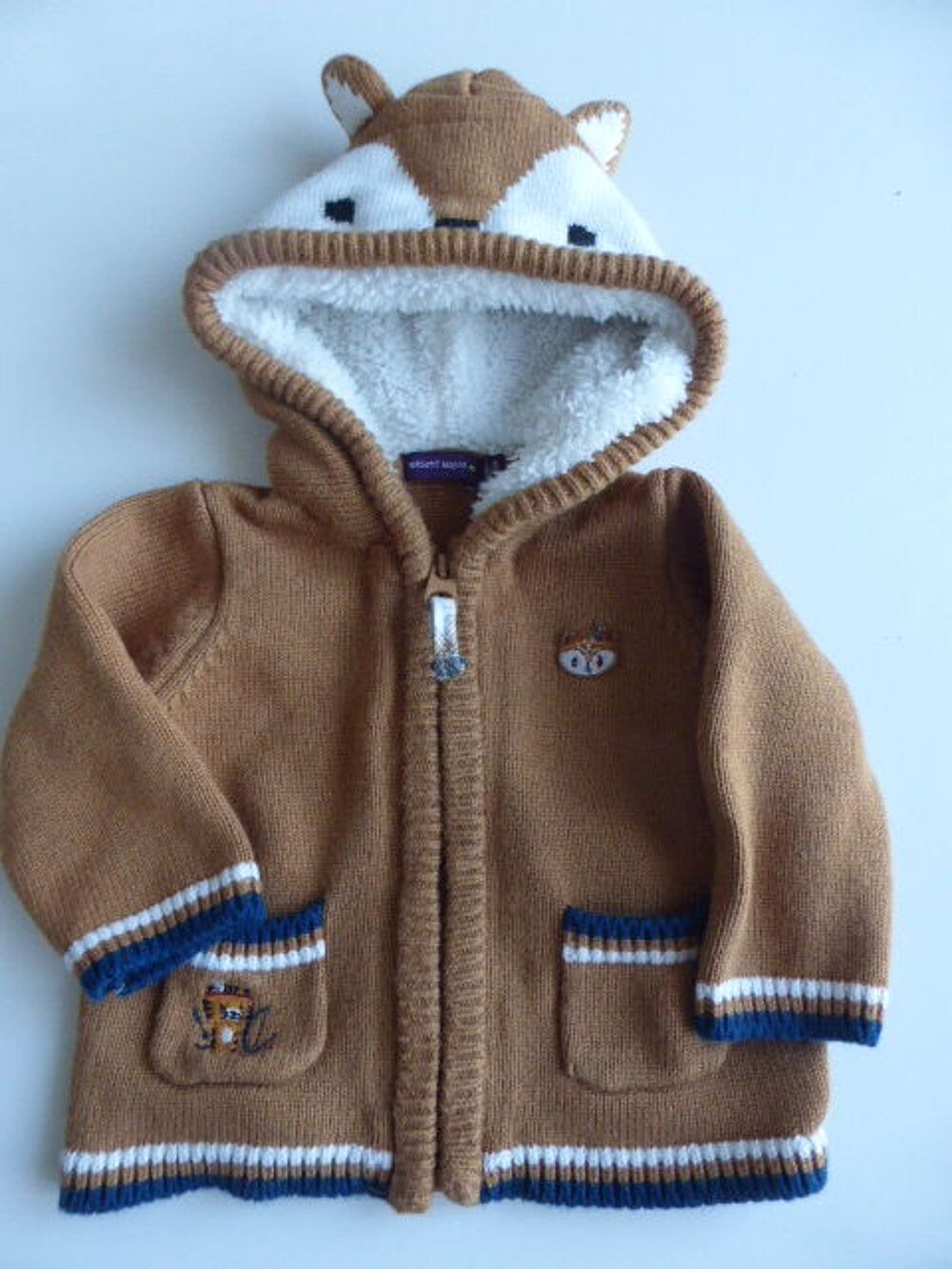 Sergent Major gilet marron &agrave; capuche doubl&eacute;e renard 3 mois Vêtements enfants