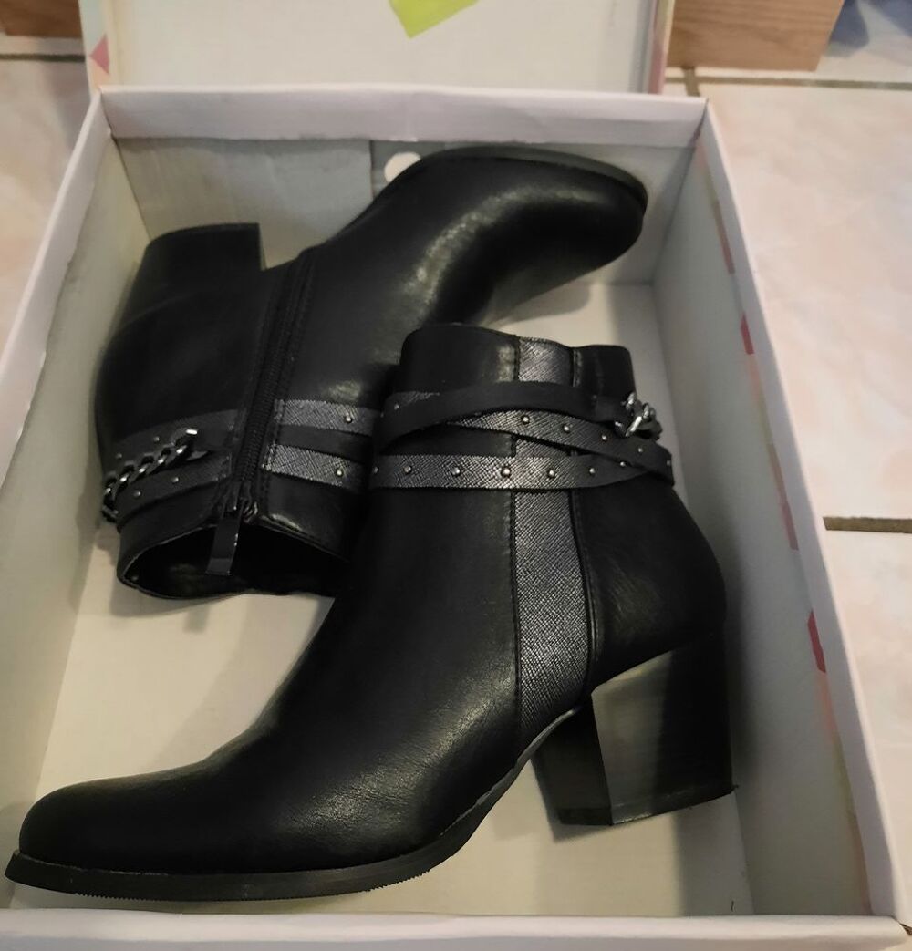 Bottines bottes Mode noire bel effet cuir noir Neuf - P 36 Chaussures