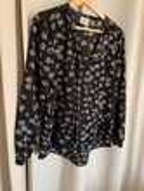 Chemisier JOHANNA PARIS Noir &agrave; motifs fleuris beige&amp; blanc Vtements