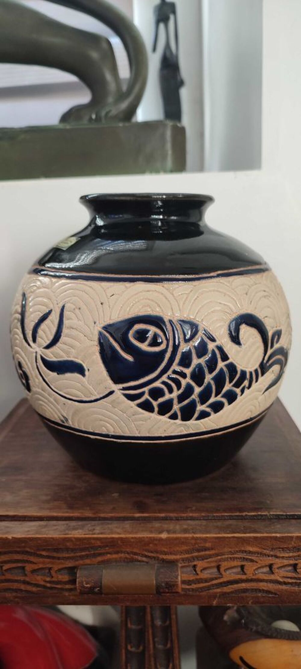 Pied de lampe vintage "Dong+Tam" C&eacute;ramique du Vietnam 