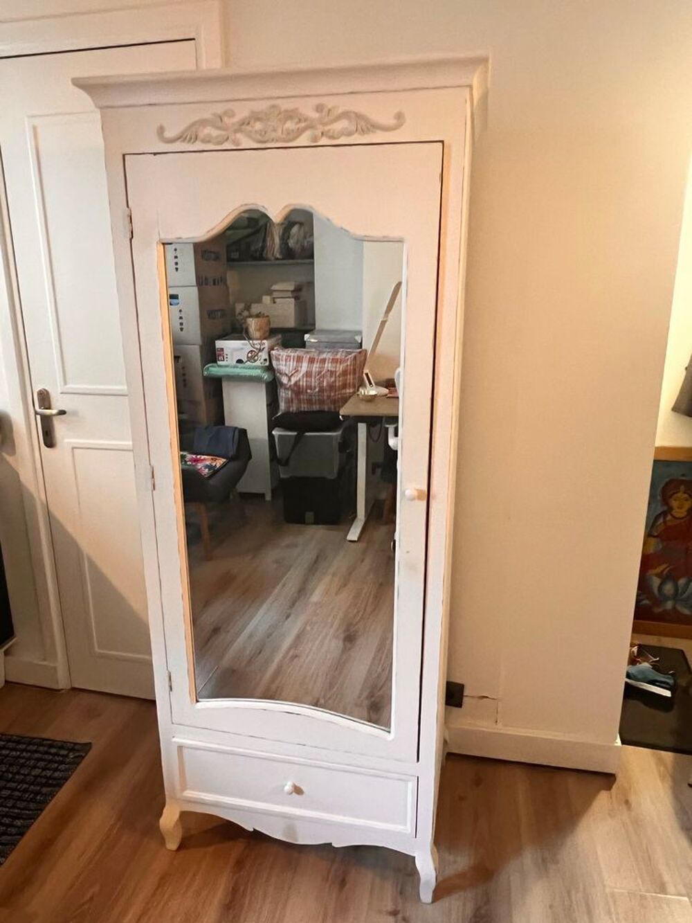 Armoire bonneti&egrave;re Maisons du Monde ELISA blanche avec miroir Meubles