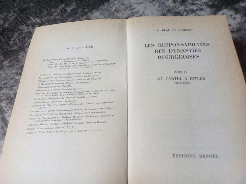 E.Beau de Lomenie 1963 Responsabilit&eacute; Dynasties bourgeoise Livres et BD