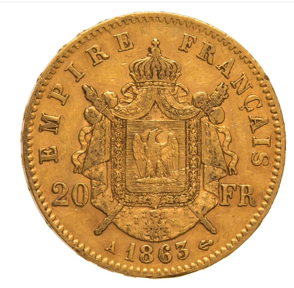 Authentique Pi&egrave;ce 20 Francs Or Napol&eacute;on III T&ecirc;te Laur&eacute;e 1863 