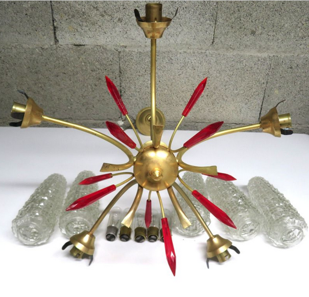 Lustre 5 branches style Maison ARLUS LUNEL, 1950 D�coration