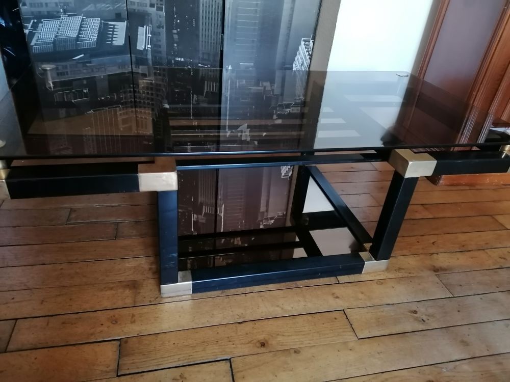 Table basse verre et m&eacute;tal noir/laiton Meubles