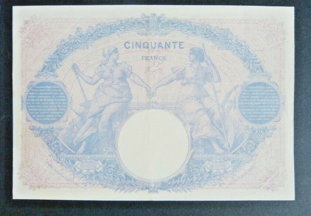 F 14/28 TRES RARE BILLET 50F BLEU ET ROSE 