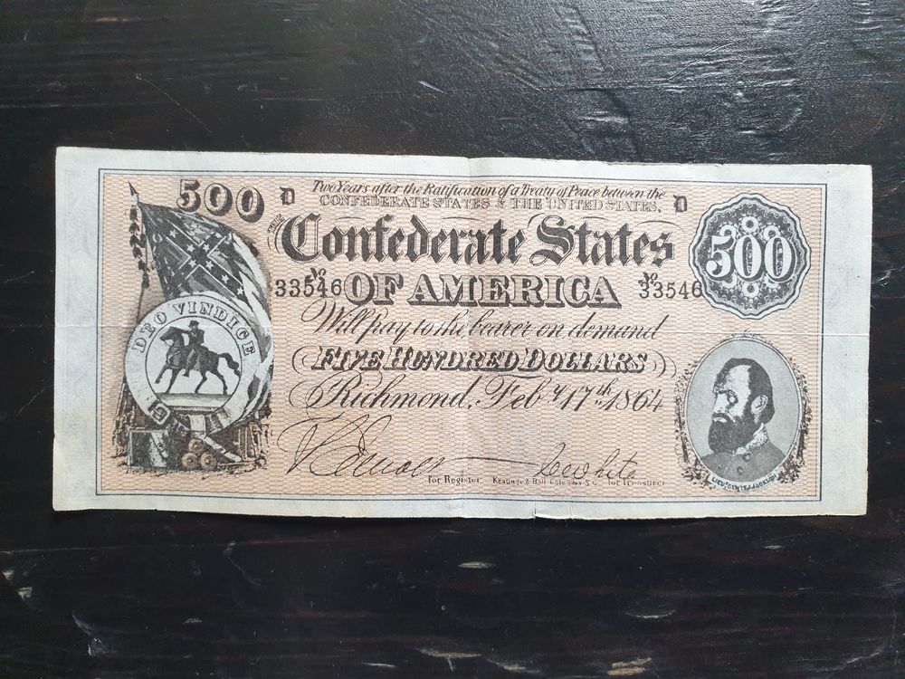 Billet 500 Dollars 1864 lettre D 