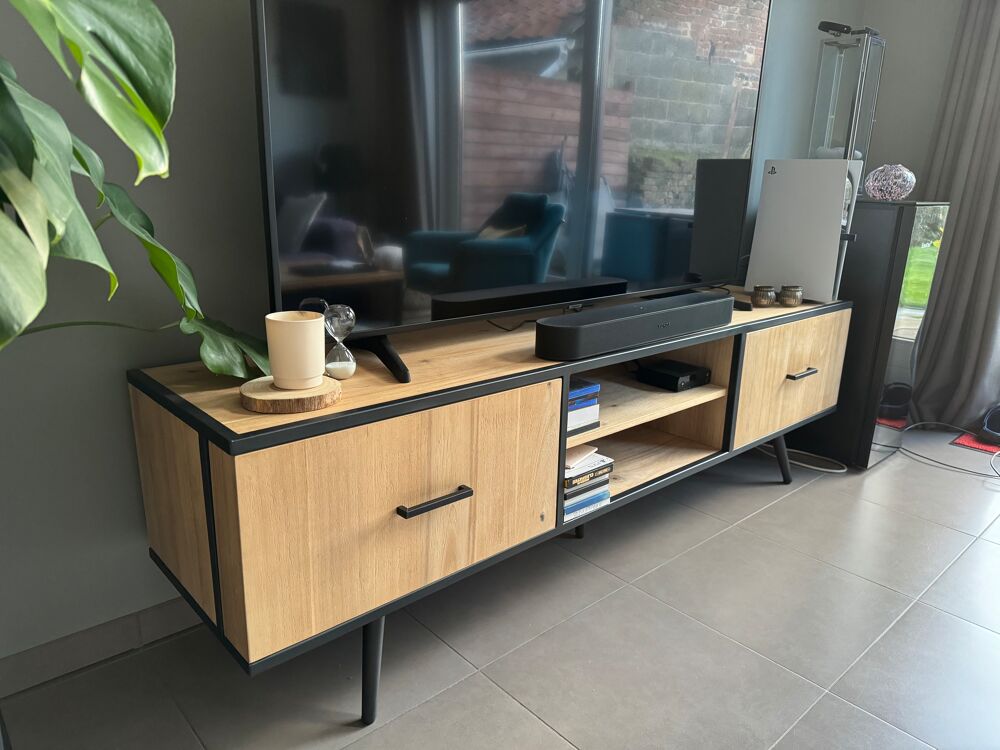Meuble TV bois m&eacute;tal 190 cm Meubles