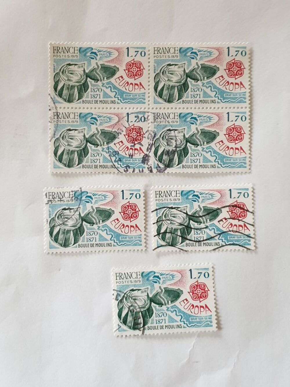 Timbre France 1979 Europa - Boule de Moulins-lot 1 euro 
